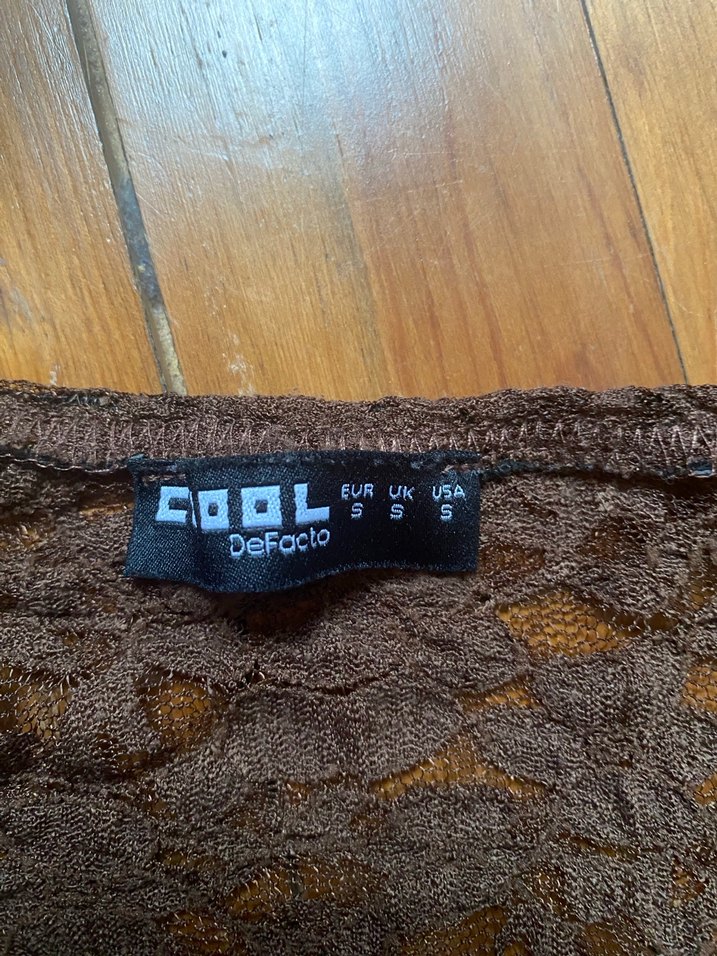 Kahverengi Dantel Starplez Asimetrik Üst - Görsel 3