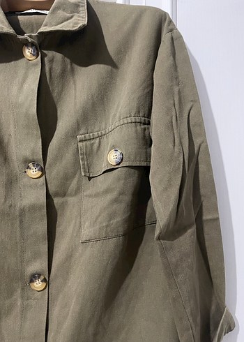 Düğmeli Kadın Keten Haki Ceket - Görsel 2