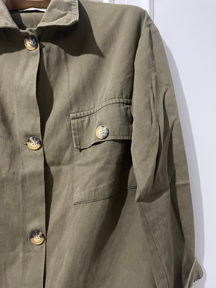 Düğmeli Kadın Keten Haki Ceket - Görsel 2