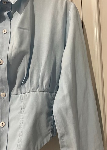 s Beden Mavi Düğmeli Uzun Kollu Denim Gömlek