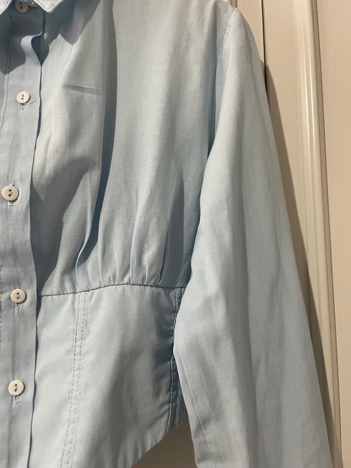 Mavi Düğmeli Uzun Kollu Denim Gömlek - Görsel 2