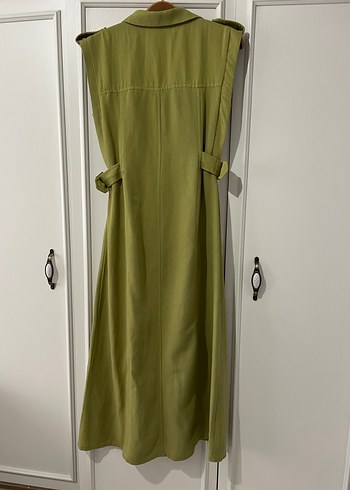 Kemerli Kolsuz Uzun Haki Elbise - Görsel 4