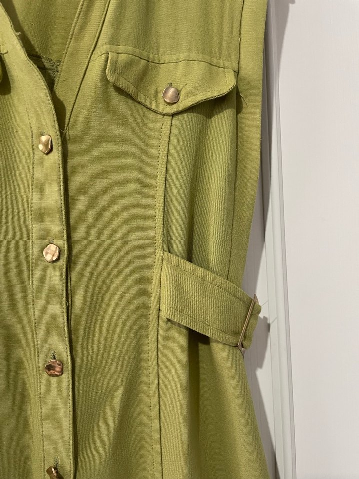 Kemerli Kolsuz Uzun Haki Elbise - Görsel 2