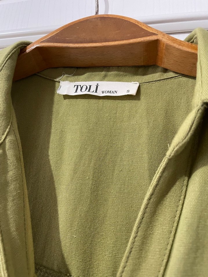 Kemerli Kolsuz Uzun Haki Elbise - Görsel 3