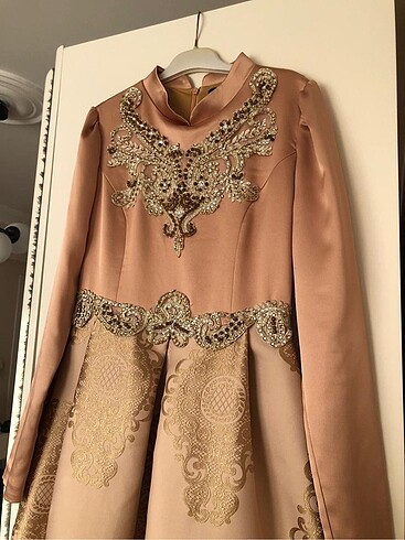 Tesettür Abiye Gold Pembe