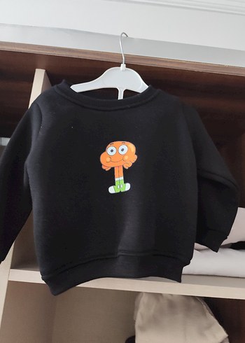 Renkli Baskılı Siyah Erkek Çocuk Sweatshirt - Görsel 2