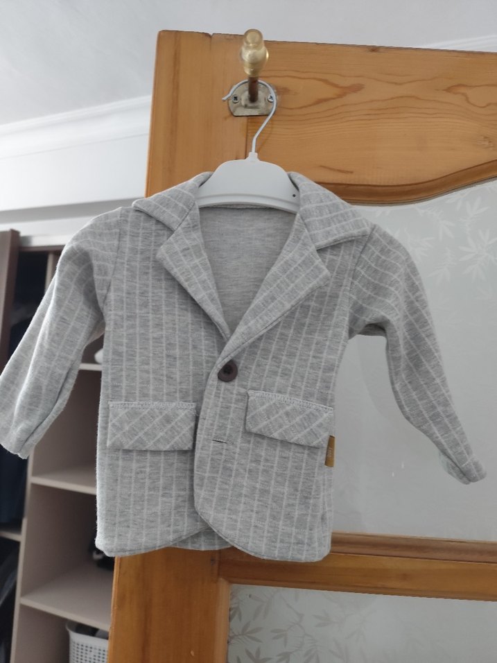 Erkek Çocuk Gri Keten Düğmeli Ceket - Görsel 2