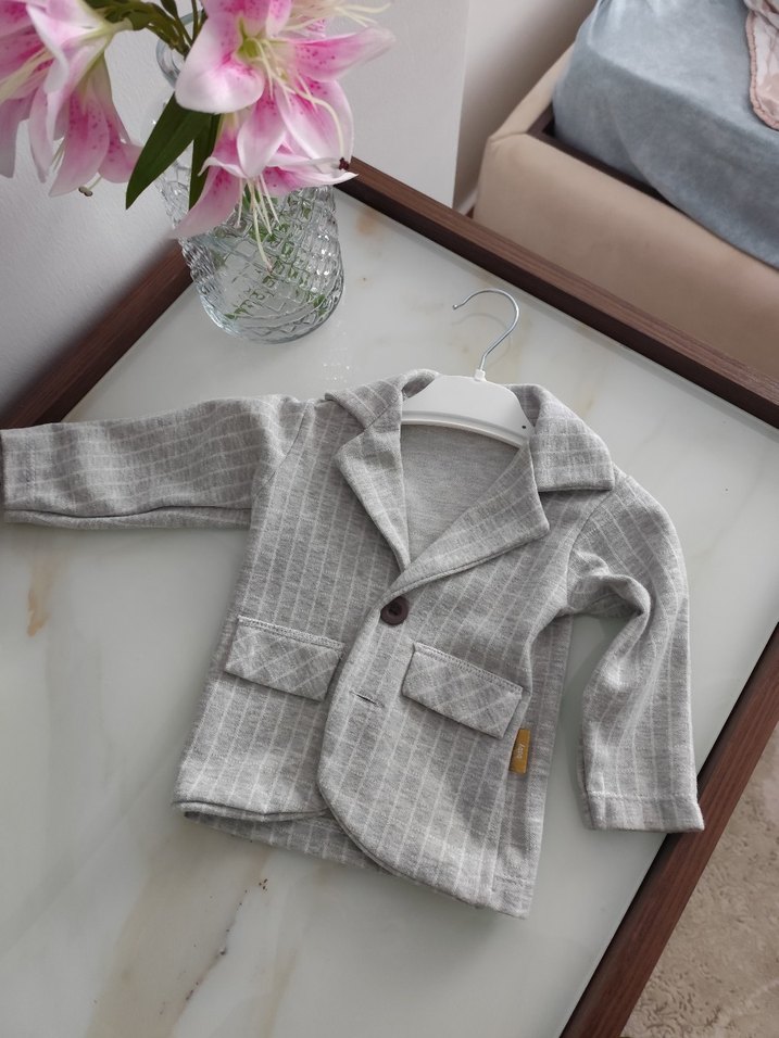 Erkek Çocuk Gri Keten Düğmeli Ceket - Görsel 3
