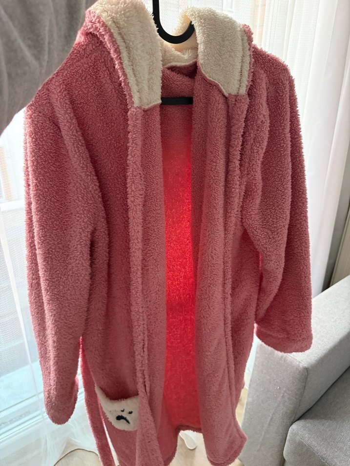 Peluş Pembe Kapüşonlu Bornoz/sabahlık - Görsel 2