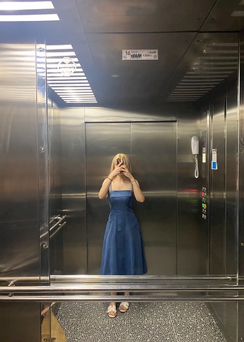Mavi Straplez Denim Midi kot Elbise