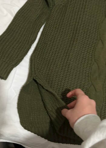 Kadın Haki Boğazlı Örgü Triko Kazak - Görsel 2