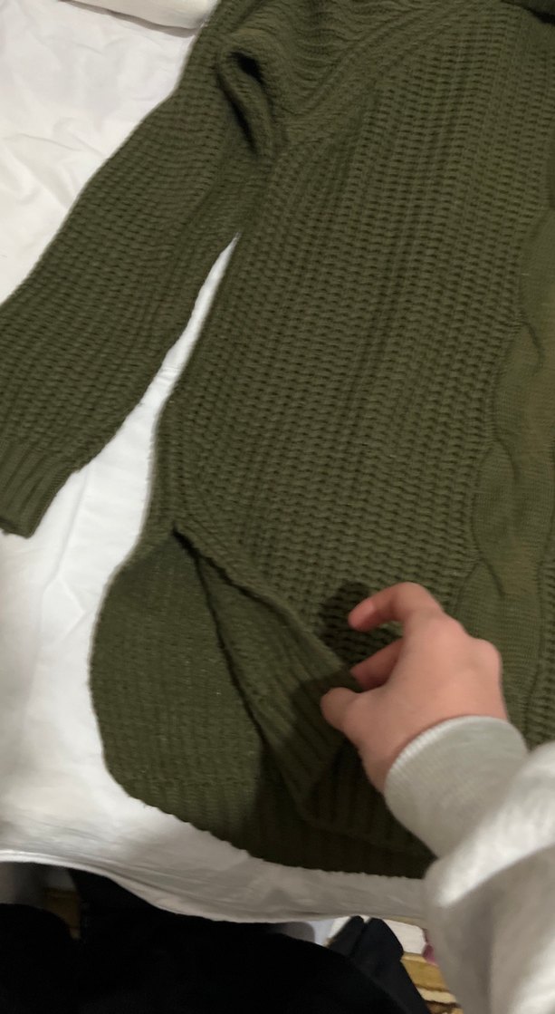 Kadın Haki Boğazlı Örgü Triko Kazak - Görsel 2