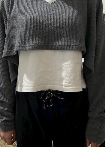 Gri Yüksek Yakalı Kemerli Triko Süveter - Görsel 3