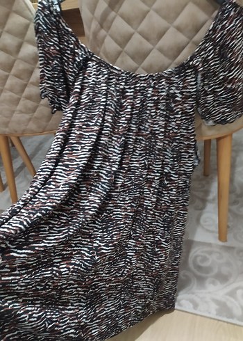 Bohem Zebra Desenli Kısa Kollu düşük omuzlu viskon yeni - Görsel 2