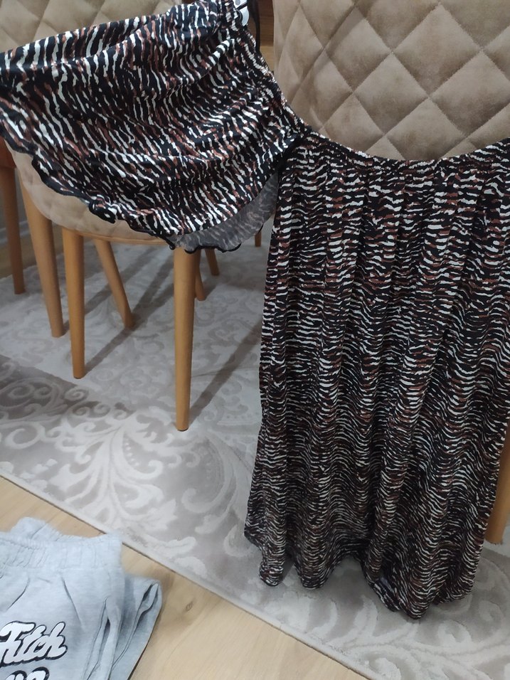 Bohem Zebra Desenli Kısa Kollu düşük omuzlu viskon yeni - Görsel 3