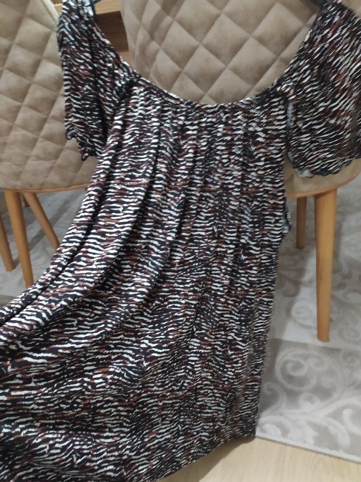 Bohem Zebra Desenli Kısa Kollu düşük omuzlu viskon yeni - Görsel 2