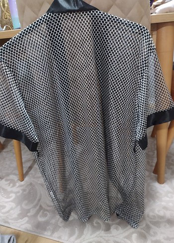 Gri Uzun Kadın Kimono, Kemerli, Yılan Desenli - Görsel 2