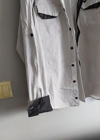 Düğmeli Uzun Kollu Beyaz Keten Erkek Gömlek - Görsel 5