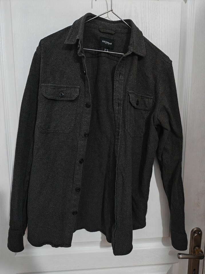 Gri Uzun Kollu Denim Erkek Gömlek - Görsel 2