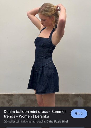 s Beden lacivert Renk Bershka Denim Fırfırlı Straplez Midi Elbise