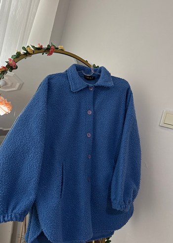 Düğmeli Mavi Kadın Polar Ceket - Görsel 4