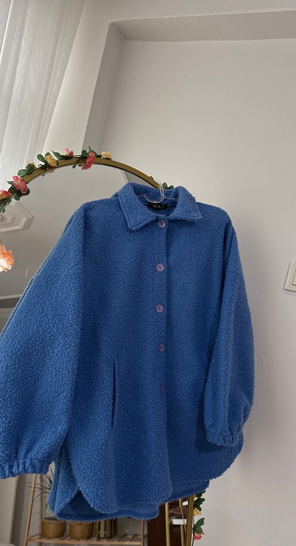 Düğmeli Mavi Kadın Polar Ceket - Görsel 2