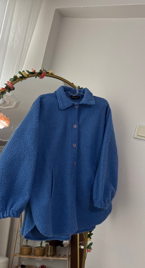 Düğmeli Mavi Kadın Polar Ceket - Görsel 4