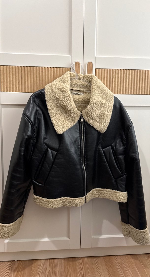 Kürklü Deri Kadın Ceket Siyah - Görsel 2