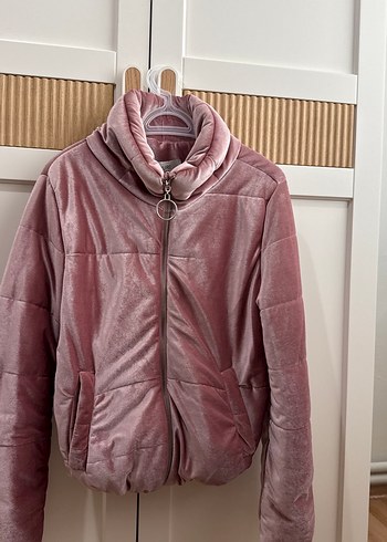 Parlak Pembe Kadın Fermuarlı Yumuşak Ceket - Görsel 2