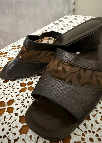 Vintage terlik Kahverengi Yılan Desenli Kadın Dolgu Topuk Terlik - Görsel 3