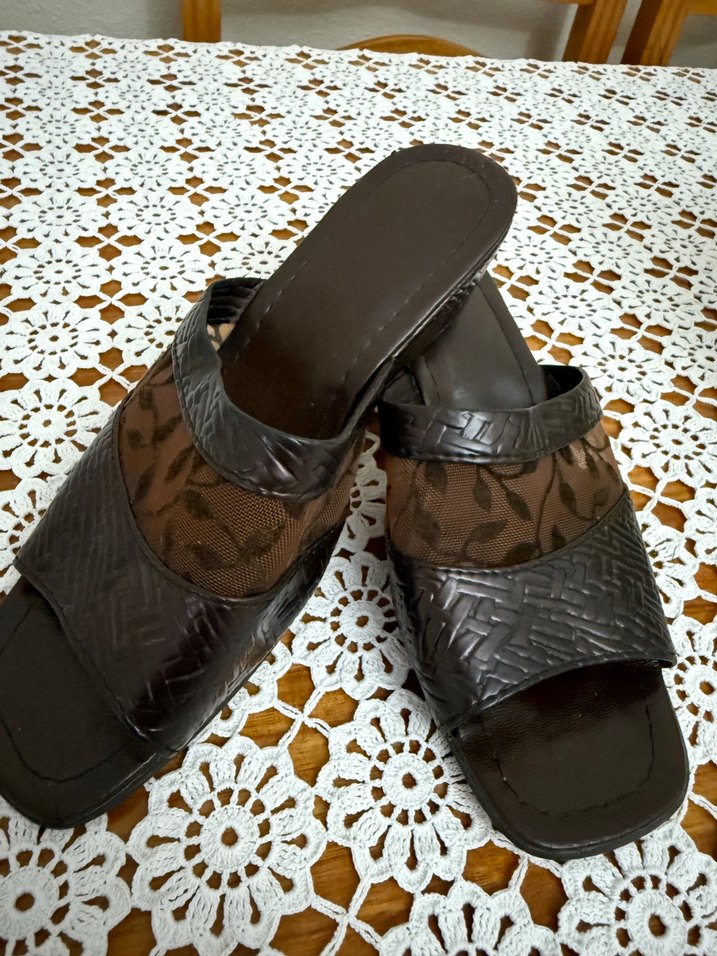 Vintage terlik Kahverengi Yılan Desenli Kadın Dolgu Topuk Terlik - Görsel 2