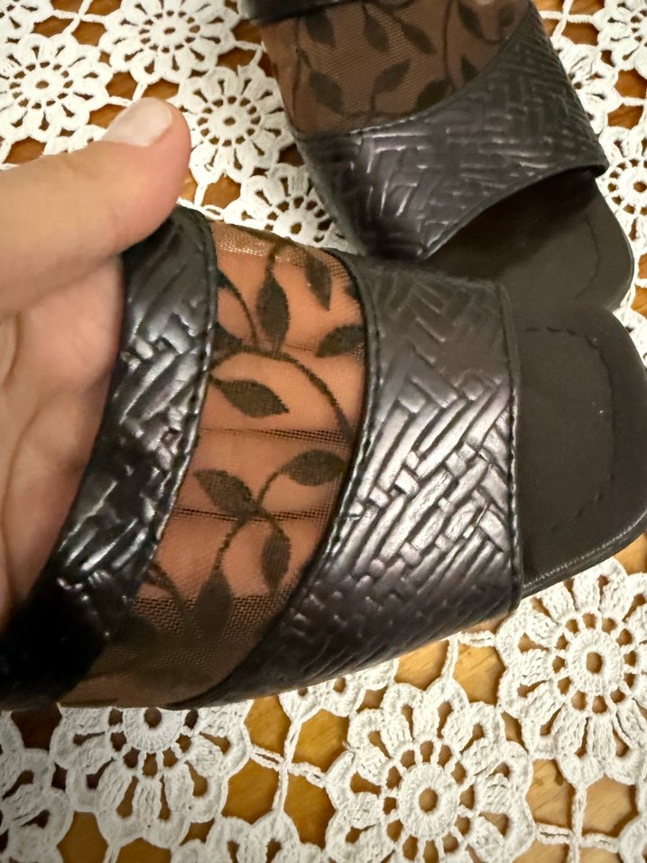 Vintage terlik Kahverengi Yılan Desenli Kadın Dolgu Topuk Terlik - Görsel 4