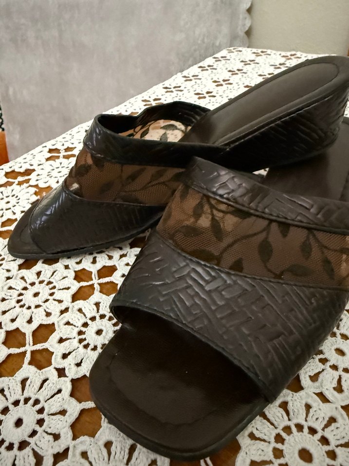 Vintage terlik Kahverengi Yılan Desenli Kadın Dolgu Topuk Terlik - Görsel 3