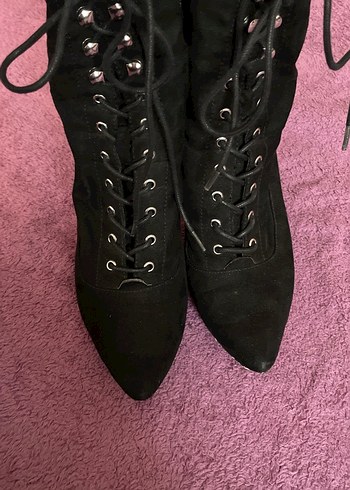 Siyah Süet Gotik Stiletto Bot - Görsel 2