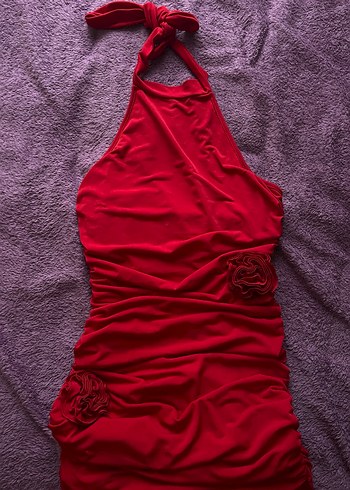 Kırmızı Drapeli Mini Elbise - Görsel 4