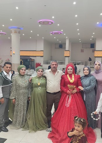46 Beden Boncuk Detaylı Uzun Kol Haki Tesettür Abiye