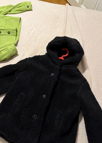 Diğer Siyah Pelus Kapusonlu Ceket