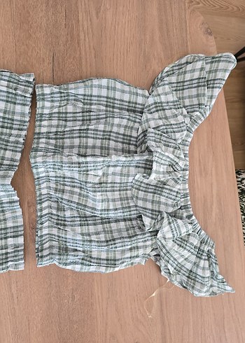 Tiffany Tomato Yeşil Kareli Straplez İkili Takım