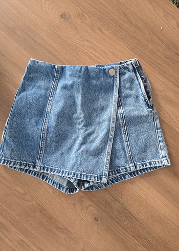 Düğmeli Mavi Mini Denim Şort