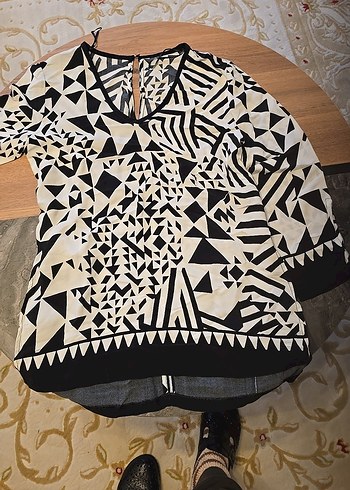 Bohem Tarz Siyah Beyaz desenli gömlek - Görsel 3