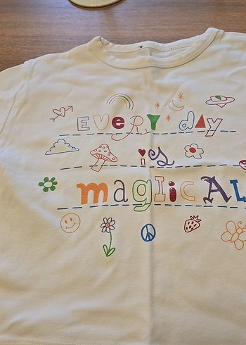 Beyaz Baskılı Kız Tişörtü, Kısa Kollu - Görsel 2