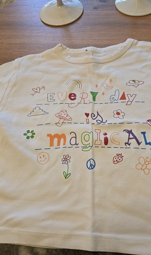 Beyaz Baskılı Kız Tişörtü, Kısa Kollu - Görsel 2