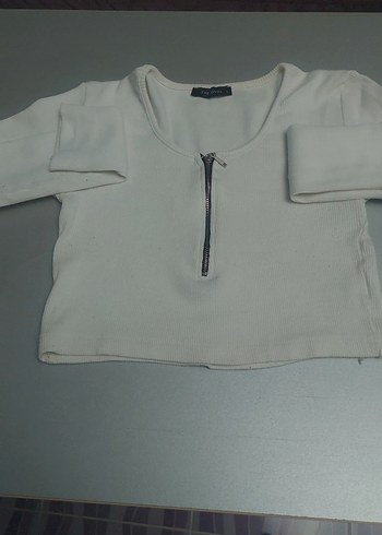 Fermuarlı Beyaz Uzun Kollu Tişört - Görsel 4