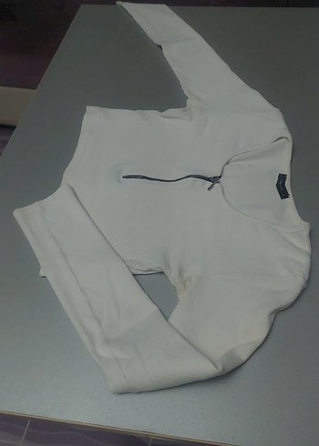 Fermuarlı Beyaz Uzun Kollu Tişört - Görsel 5