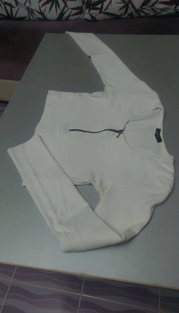 Fermuarlı Beyaz Uzun Kollu Tişört - Görsel 5