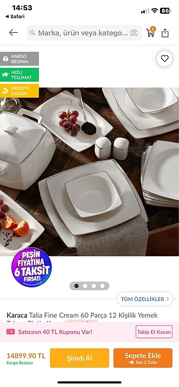 Karaca Yemek takımı 12 kişilik