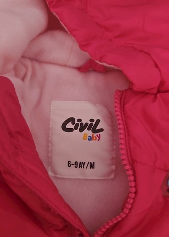 6-9 Ay Beden Kız Çocuk Pembe Kapüşonlu Fermuarlı Mont
