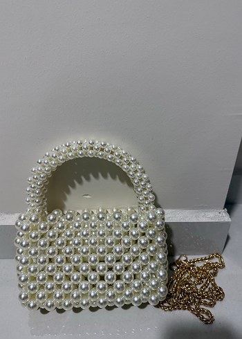 İnci İşlemeli Beyaz Kadın Çantası - Görsel 2