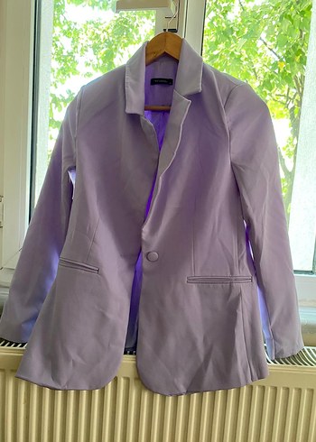 Düğmeli Mor Kadın Keten Blazer Ceket