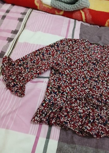 Bordo Çiçekli Bohem Kadın Bluz - Görsel 3